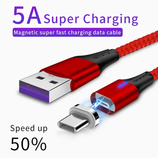 High end 3A 5V 360 degree fast USB charging and data 3 ports micro 8pin type C magnetic USB charger cable with LED for mobile phone charging