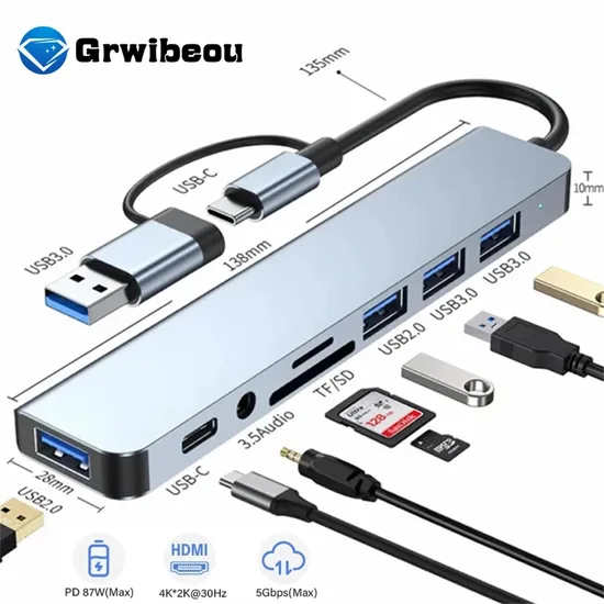 5gbps USB 3.0 Hub USB C Hub USB C Docking Station High Speed Transmission OTG Adapter Splitter Type