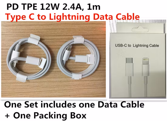 Pd 12W 2.4A Type C to Lightning Fast Charger Charging Data Cable for Apple iPhone 6 7 8 X 11 6s 6p 6sp 7p 8p